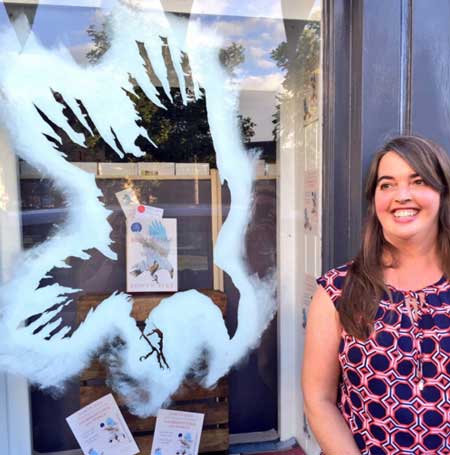 Eowyn Ivey and the Forum Books Window (c) Forum Books