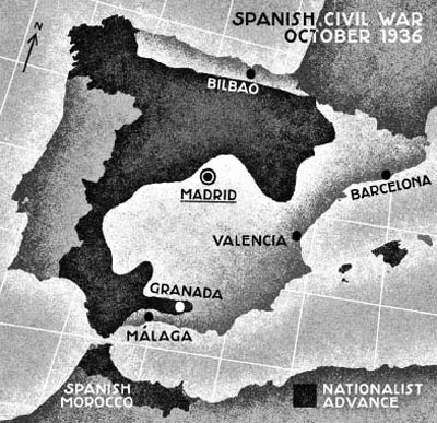 Map from the novel showing the separation in Spain at the time