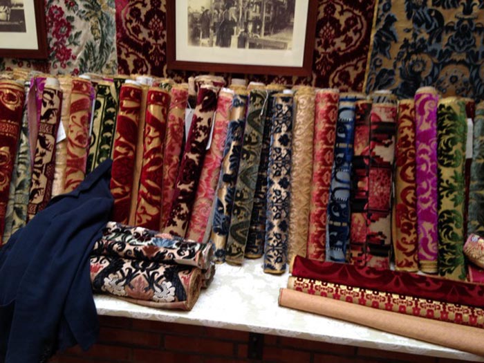 Beautiful silk velvet fabrics at the Bordignon Mill in Venice (c) Debbie Rix