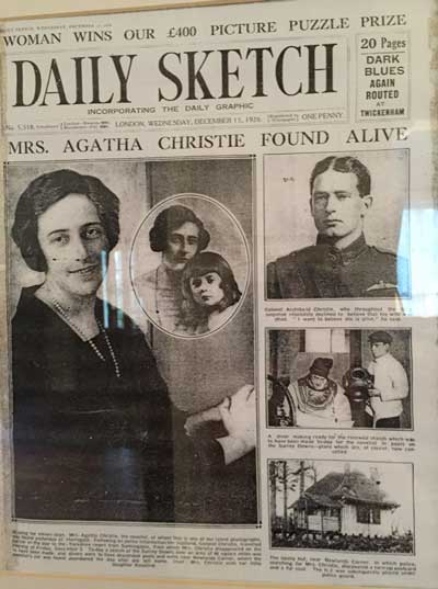 Agatha Christie newspaper headline at Old Swan Harrogate (c) TheBookTrail