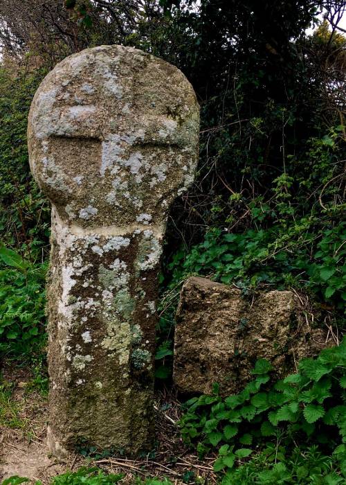 Ancient Celtic cross in a hedgerow outside St Buryan